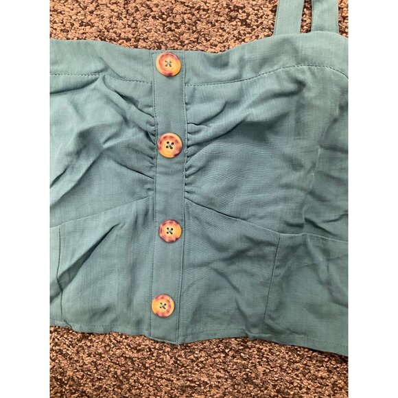 Womens Teal Cropped Button-Front Top With Adjustable Straps XL By Live To Spoil - Picture 5 of 5